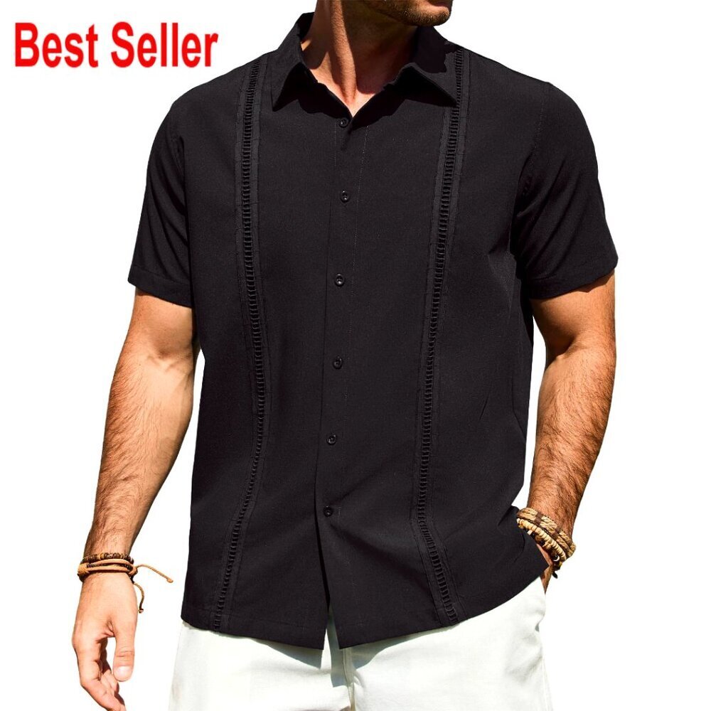 Men's Cuban Guayabera Short Sleeve Button Down Shirt